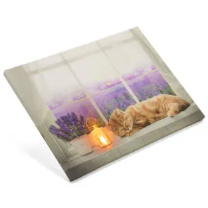 Nexos 86701 Nástenná maľba mačka na okne, 1 LED, 30 x 40 cm