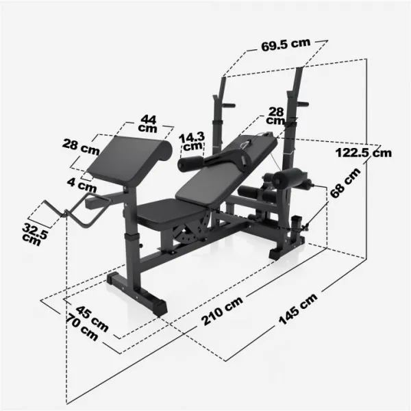 Gorilla Sports Sada posilňovacej lavice + nakladací set, čierna