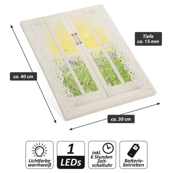 Nexos 86800 Nástenná maľba slnka za oknom, 1 LED, 30 x 40 cm