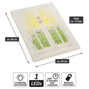 Nexos 86800 Nástenná maľba slnka za oknom, 1 LED, 30 x 40 cm