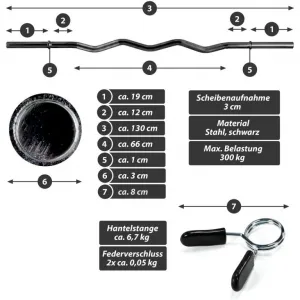 MAXXIVA 88236 zakrivená činková tyč-čierna, 130cm, pružinové zámky