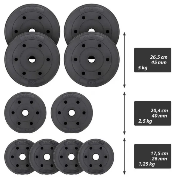MAXXIVA 88235 činkový set 30 kg závažia + 7 kg činková tyč