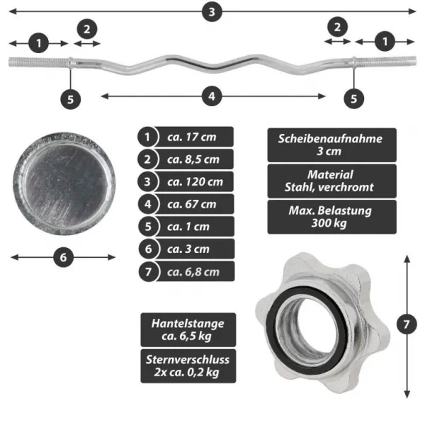 MAXXIVA 83765 liatinový obojručný set zo závažím, 120 cm, 26 kg