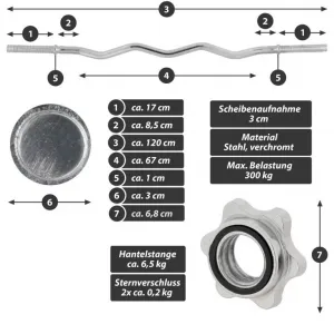 MAXXIVA 83765 liatinový obojručný set zo závažím, 120 cm, 26 kg