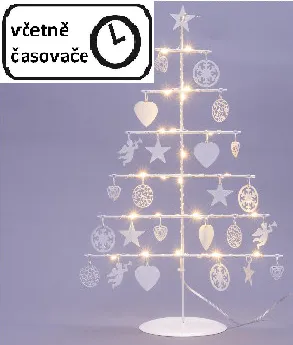 Nexos 64264 Vianočný kovový dekoračný strom - biely, 25 LED, teplá biela