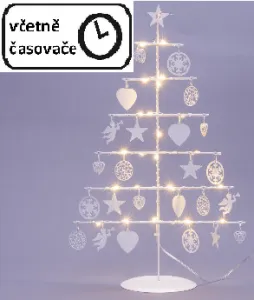 Nexos 64264 Vianočný kovový dekoračný strom - biely, 25 LED, teplá biela