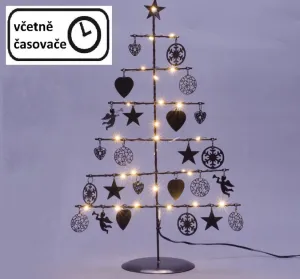 Nexos 67072 Vianočný kovový dekoračný strom - čierny, 25 LED, teplá biela