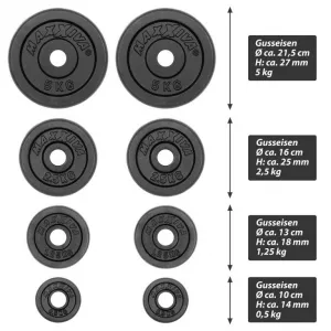 MAXXIVA 83765 liatinový obojručný set zo závažím, 120 cm, 26 kg