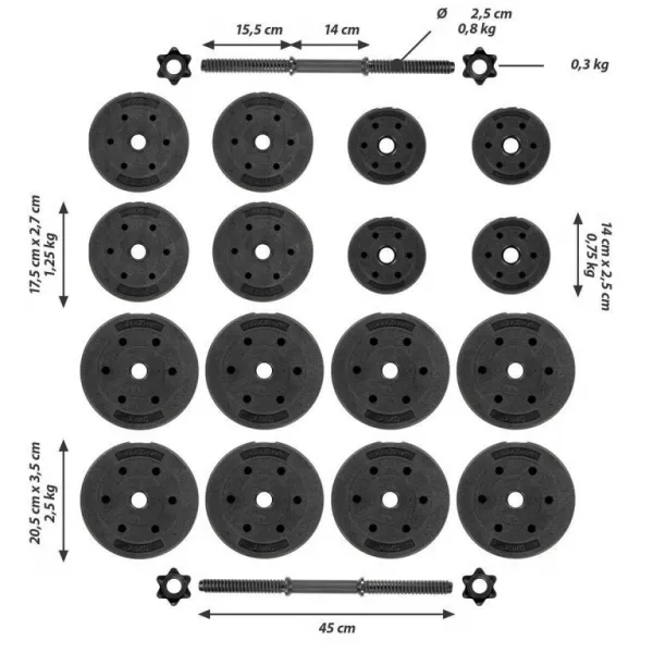 MAXXIVA 78536 Sada jednoručných činiek s kotúčmi, 2 x 15 kg