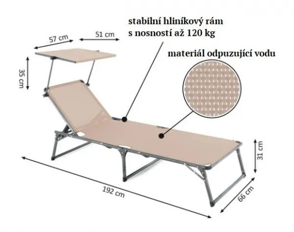 Divero 77408 Skladacie ležadlo so strieškou, XXL, béžové