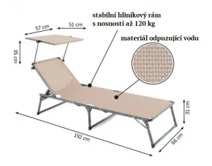 Divero 77408 Skladacie ležadlo so strieškou, XXL, béžové