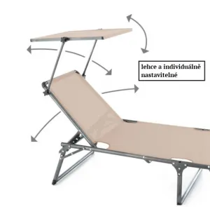 Divero 77408 Skladacie ležadlo so strieškou, XXL, béžové