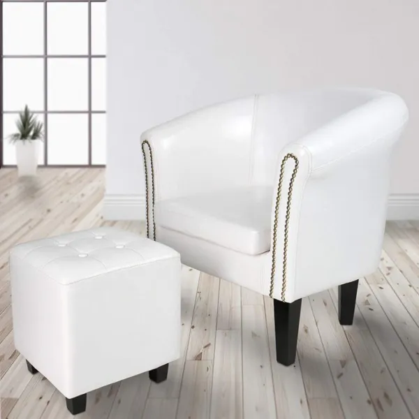 MIADOMODO kreslo Chesterfield s taburetom - biela
