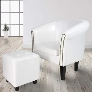 MIADOMODO kreslo Chesterfield s taburetom - biela