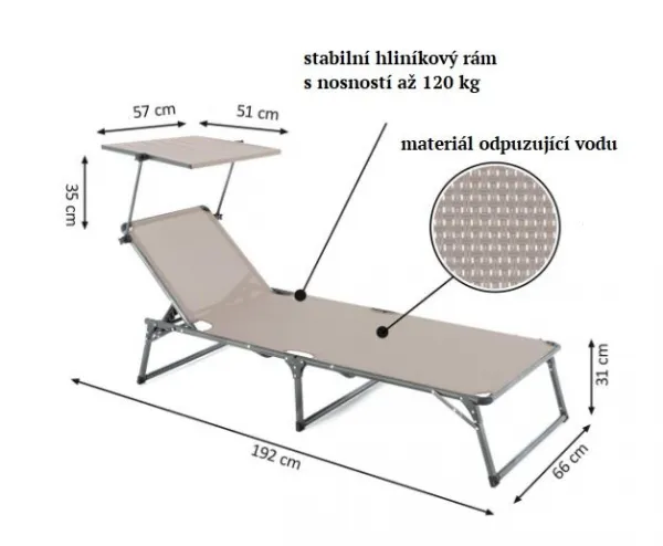 Divero 77409 Skladacie ležadlo so strieškou, XXL, sivé