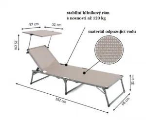 Divero 77409 Skladacie ležadlo so strieškou, XXL, sivé