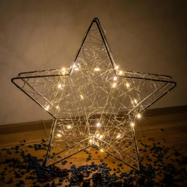 Nexos 67073 Vianočná kovová hviezda s 3D efektom - 30 x 29 x 5 cm, 25 LED diód, sivá