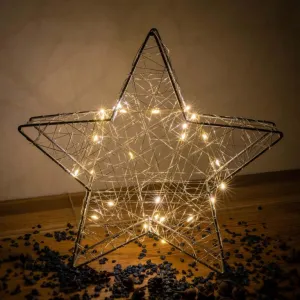 Nexos 67073 Vianočná kovová hviezda s 3D efektom - 30 x 29 x 5 cm, 25 LED diód, sivá
