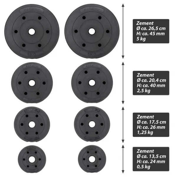 MAXXIVA 84983 liatinový obojručný set so závažím, 120 cm, 23,5kg