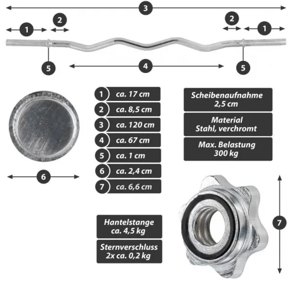 MAXXIVA 84983 liatinový obojručný set so závažím, 120 cm, 23,5kg