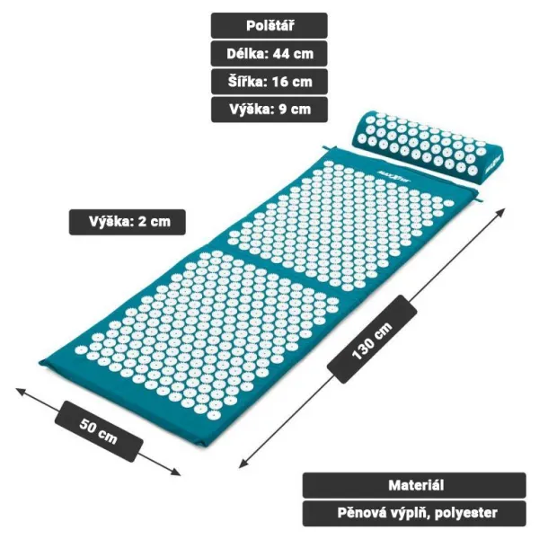 MAXXIVA 81684 Akupresúrna podložka s vankúšom 130x50 cm, petrolej
