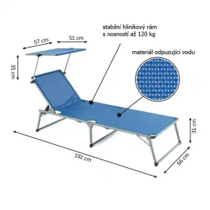 Garthen 70753 Záhradné skladacie ležadlo so strieškou XXL - modré