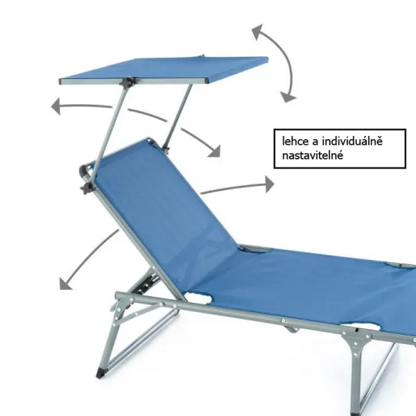 Garthen 70753 Záhradné skladacie ležadlo so strieškou XXL - modré