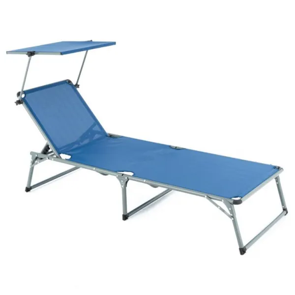 Garthen 70753 Záhradné skladacie ležadlo so strieškou XXL - modré