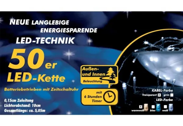 Nexos 2155 Vianočné LED osvetlenie - 5 m, 50 LED, teplá biela, ovládač, zelený kábel