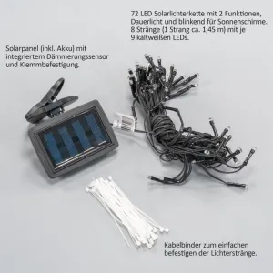 Solárna blikajúca reťaz pre osvetlenie slnečníka - 72 LED