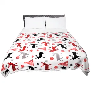 Obojstranná baránková deka, biela, zimný motív, 150x200, ANIME