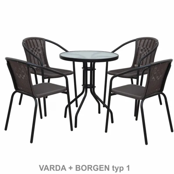 Jedálenský stôl, čierna oceľ/tvrdené sklo, priemer 60 cm, BORGEN TYP 1