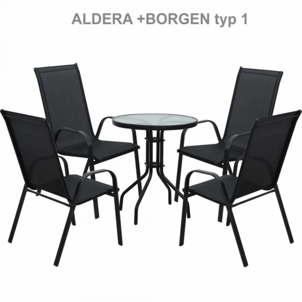 Jedálenský stôl, čierna oceľ/tvrdené sklo, priemer 60 cm, BORGEN TYP 1