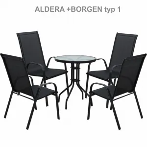 Jedálenský stôl, čierna oceľ/tvrdené sklo, priemer 60 cm, BORGEN TYP 1