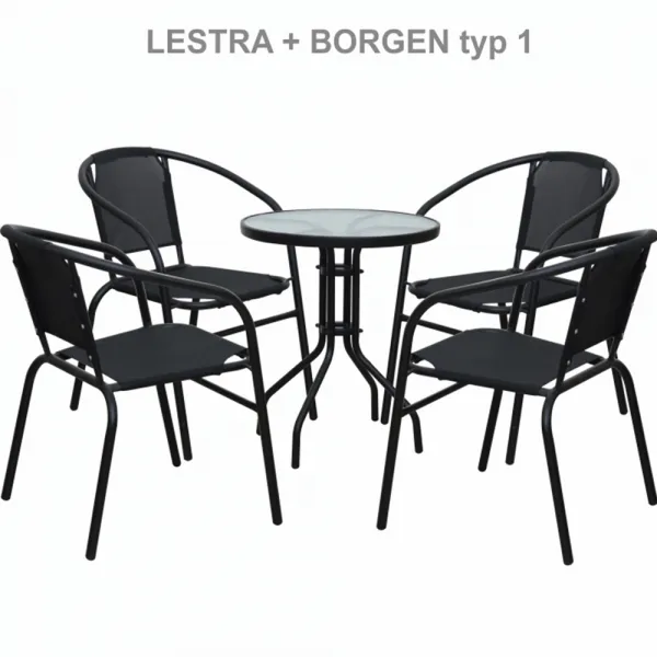 Jedálenský stôl, čierna oceľ/tvrdené sklo, priemer 60 cm, BORGEN TYP 1