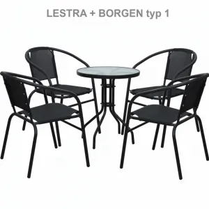 Jedálenský stôl, čierna oceľ/tvrdené sklo, priemer 60 cm, BORGEN TYP 1