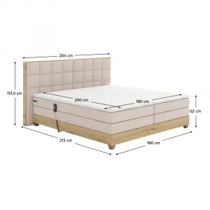 Elektrická polohovacia posteľ, boxspring, béžová/dub artisan, 180x200, TIANA