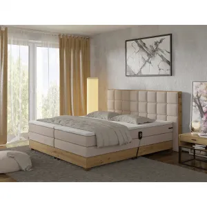 Elektrická polohovacia posteľ, boxspring, béžová/dub artisan, 180x200, TIANA