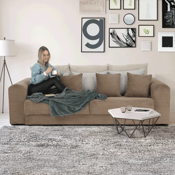 Extra priestranná pohovka, svetlohnedá/béžová/krémová, GILEN BIG SOFA