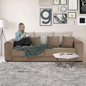 Extra priestranná pohovka, svetlohnedá/béžová/krémová, GILEN BIG SOFA