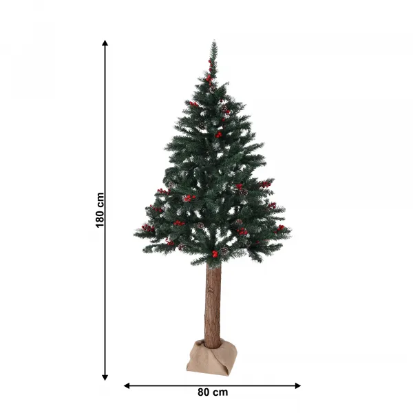 Vianočný stromček so šiškami na pníku, posnežený, 180 cm, PNIK TYP 2