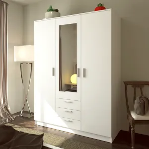 Šatníková skriňa so zrkadlom, biela, BARGO