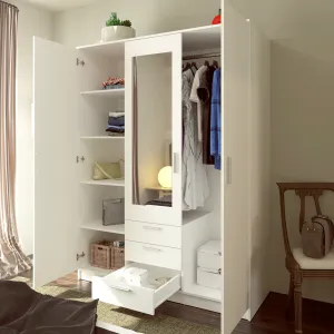 Šatníková skriňa so zrkadlom, biela, BARGO