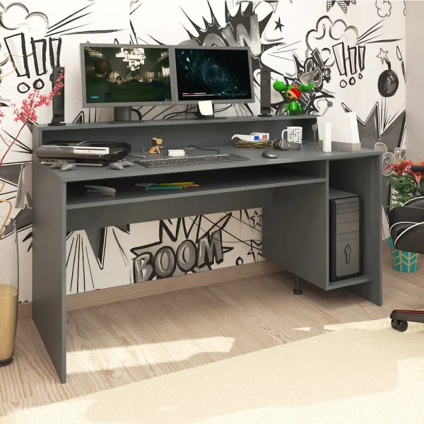 PC stôl/herný stôl, grafit, TEZRO NEW