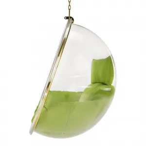 Závesné kreslo, transparentná/zlatá/zelená, BUBBLE NEW TYP 1