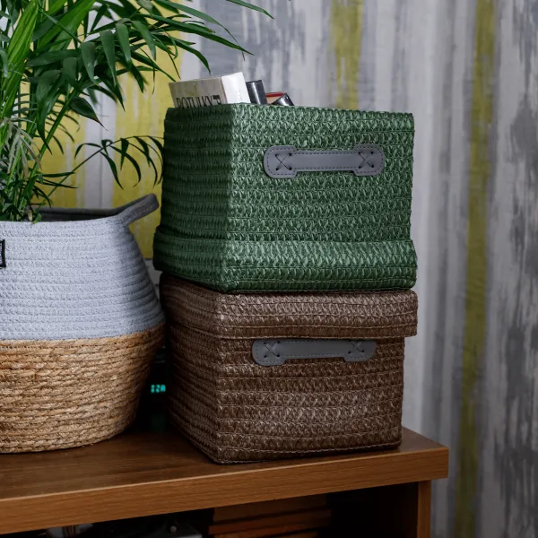 TEMPO-KONDELA IBERIS, úložné boxy, set 4 ks, oranžová/olivová/zelená/hnedá