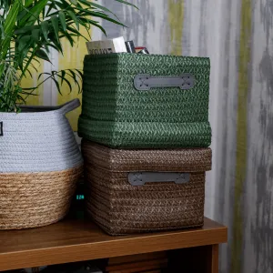 TEMPO-KONDELA IBERIS, úložné boxy, set 4 ks, oranžová/olivová/zelená/hnedá
