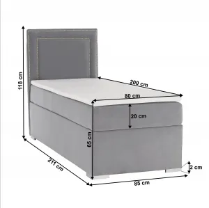 Boxspringová posteľ, jednolôžko, svetlosivá, 80x200, ľavá, BILY