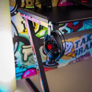 Herný stôl/počítačový stôl, s RGB LED osvetlením, čierna/červená, MACKENZIE 100cm