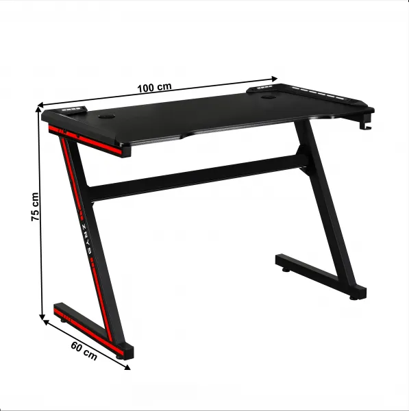 Herný stôl/počítačový stôl, s RGB LED osvetlením, čierna/červená, MACKENZIE 100cm